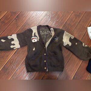 Brown and Cream Cardigan with Bear Patch